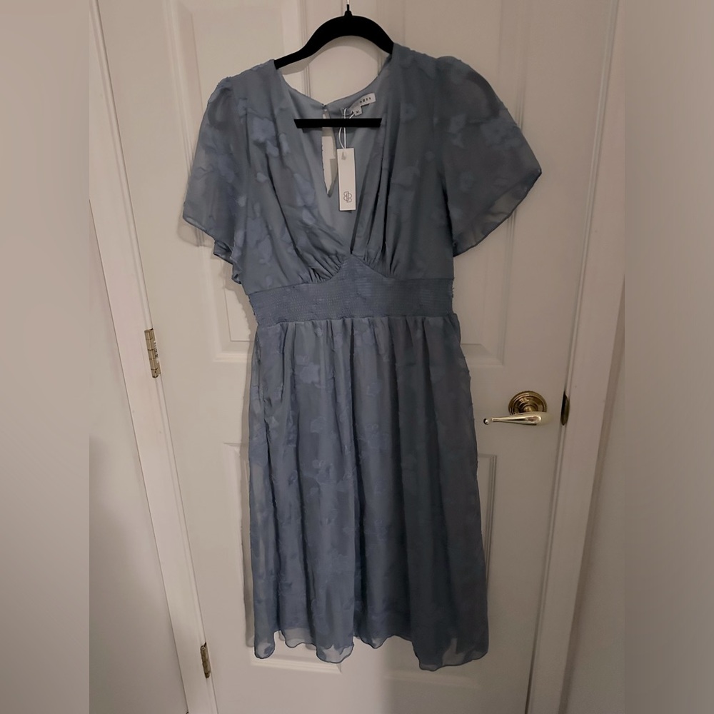 NWT Baltic Born June blue Smocked Midi floral short sleeve Cottagecore Dress XL